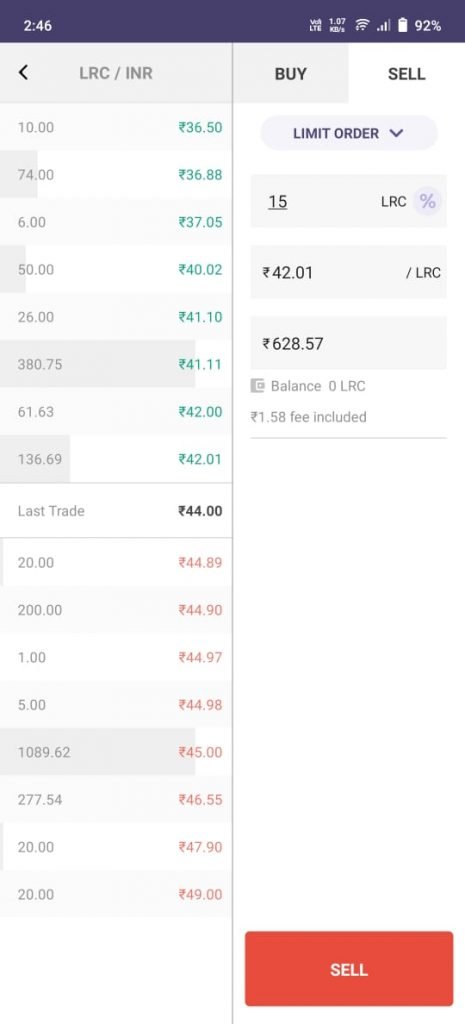 loopring lrc on bitbns screenshot 3