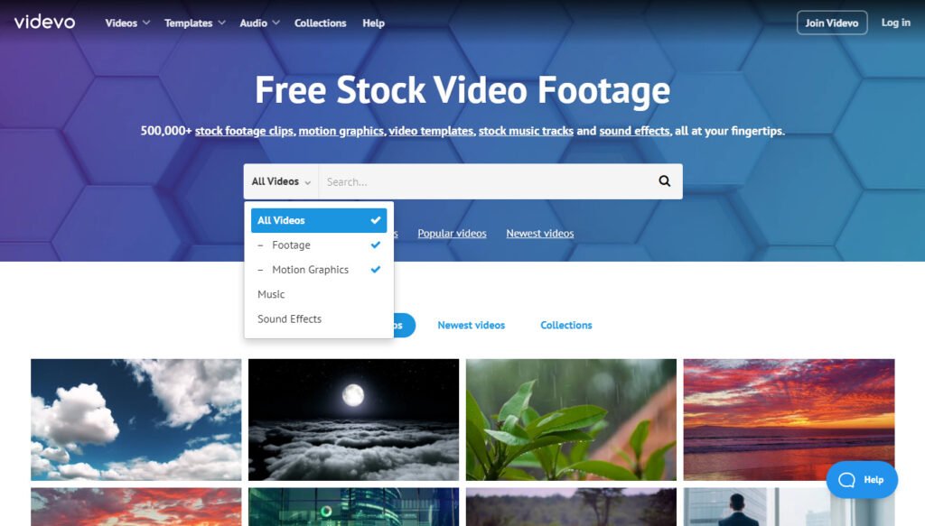Copyright Free Images एवं Videos Download करने की 5 शानदार वेबसाइट 4 videvo front page ss
